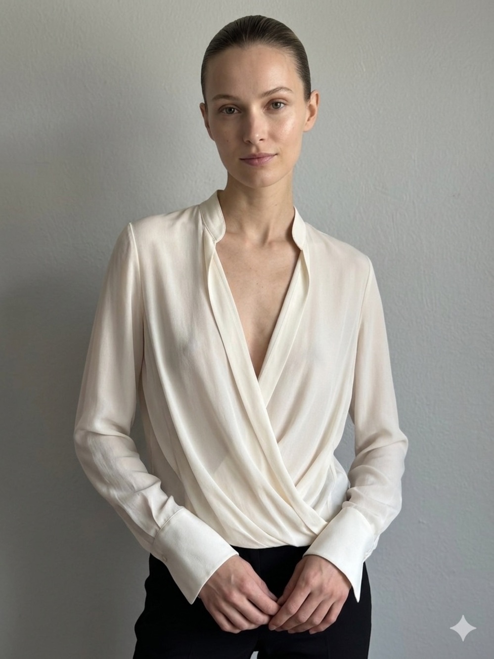 Carolina Herrera Silk Crossover Blouse